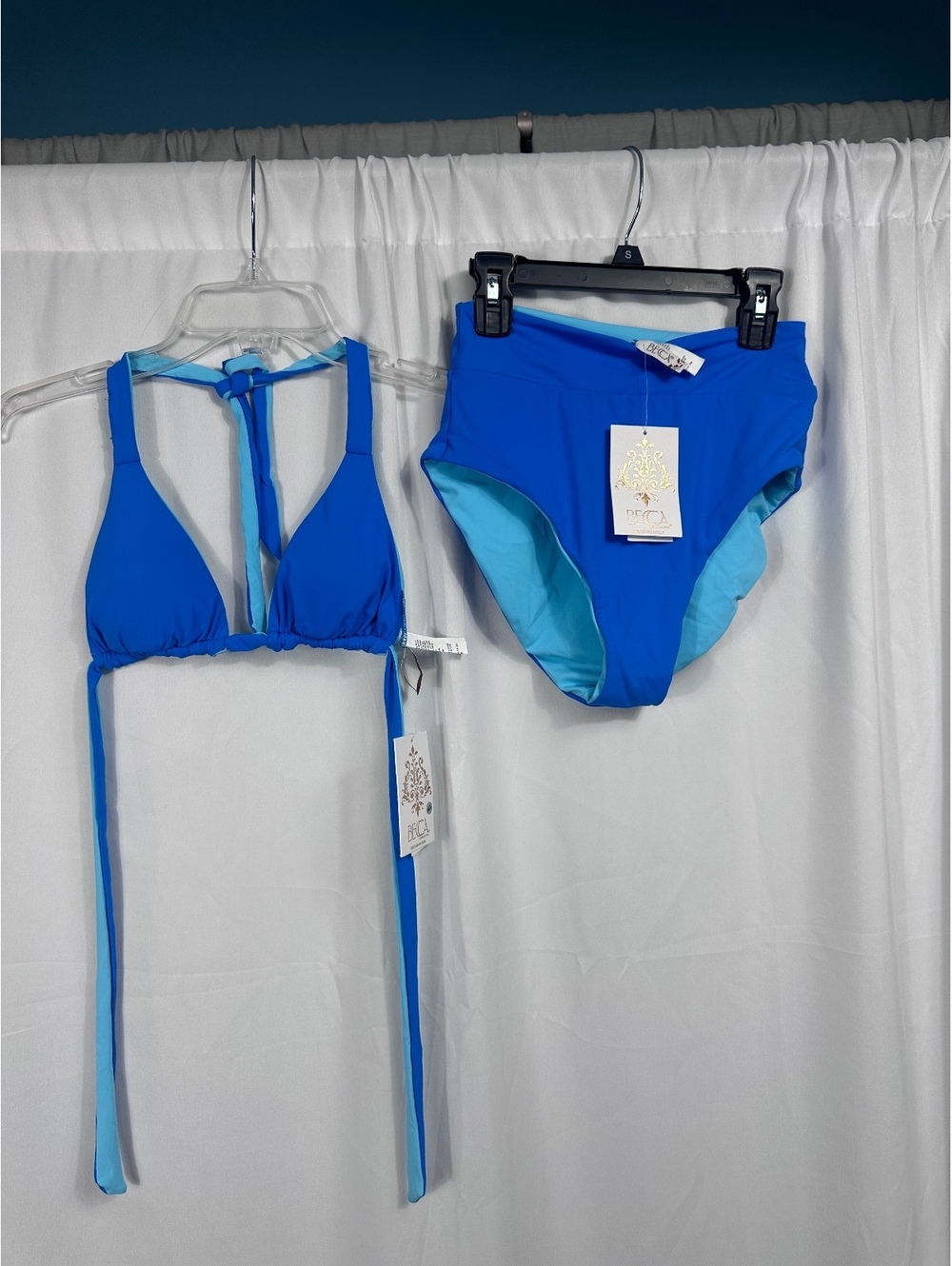 BECCA by Rebecca Virtue Reverse Triangle Bikini Set - Blue, Size Small